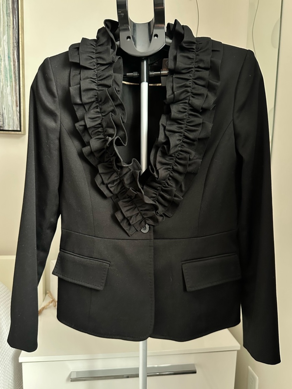 Anne Klein Black Ruffle-Trim Blazer
